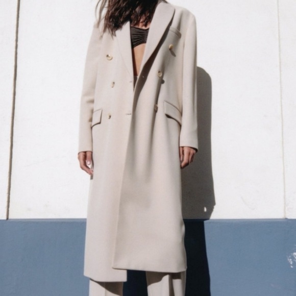 Zara Jackets & Blazers - ZARA Light Tan Double Breasted Coat